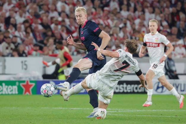 Pictured, from left: Henrik Bjordal (Viking FK), 16, vs. Maximilian Mittelstaedt (VfB Stuttgart), September 7, 2026, VfB Stuttgart vs. Viking FK, UEFA Champions League, Matchday 1, Germany, Stuttgart, MHP Arena, DFL REGULATIONS PROHIBIT ANY USE OF PHOTOGRAPHS AS IMAGE SEQUENCES AND OR QUASI-VIDEO Copyright: HMBxMedia xJulienxBecker