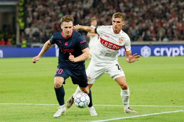 From left to right: Peter Christiansen (Viking) and Grischa Prömel (VfB Stuttgart), in action during the UEFA Champions League match between VfB Stuttgart and Viking FK at the MHP Arena, Stuttgart, Germany, on September 9, 2026, in action during the UEFA Champions League match between VfB Stuttgart and Viking FK at the MHP Arena, Stuttgart, Germany, on September 9, 2026 Copyright: HMBxMedia xHeikoxBecker