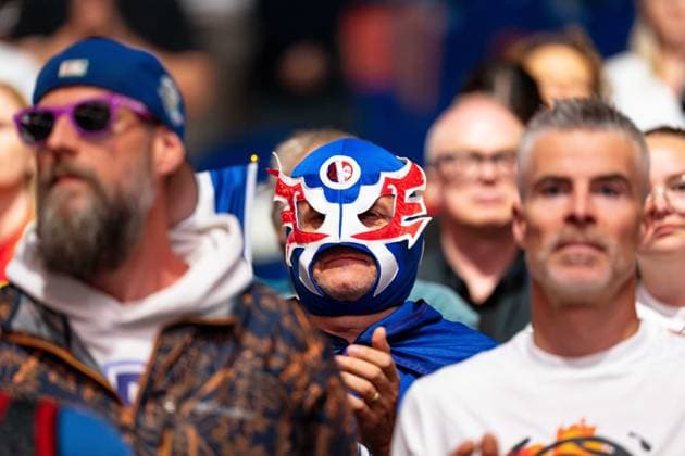 French fan cheering in a jersey and wrestling mask, GER, China vs. France, basketball, 2026 FIBA Women s World Cup, Quarterfinals, September 10, 2026 GER, China vs. France, Basketball, 2026 FIBA Women’s World Cup, Quarterfinals, September 10, 2026 Berlin Copyright: xEibner-Pressefoto MaxxVincenx EP_MVN
