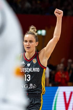 Leonie Fiebich, Germany, 13, celebrates, GER, Belgium vs. Germany, Basketball, 2026 FIBA Women s World Cup, Quarterfinals, September 10, 2026, GER, Belgium vs. Germany, Basketball, 2026 FIBA Women’s World Cup, Quarterfinals, September 10, 2026, Berlin Copyright: xEibner-Pressefoto MaxxVincenx EP_MVN