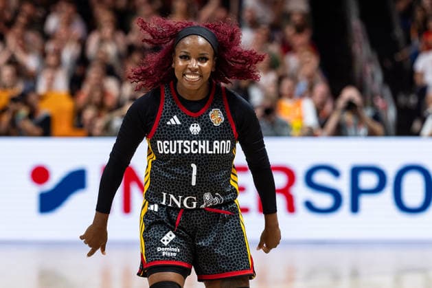 Alexis Peterson, Germany, 01, cheering, GER, Belgium vs. Germany, Basketball, 2026 FIBA Women s World Cup, Quarterfinals, September 10, 2026, GER, Belgium vs. Germany, Basketball, 2026 FIBA Women s World Cup, Quarterfinals, September 10, 2026, Berlin Copyright: xEibner-Pressefoto MaxxVincenx EP_MVN