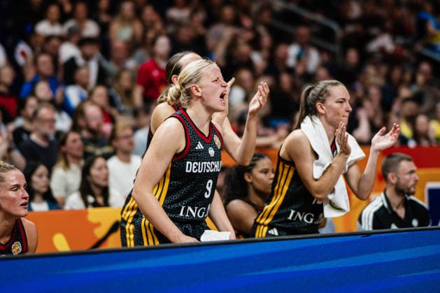 FIBA Women’s Basketball World Cup 2026: Belgium vs. Germany, September 10, 2026. Emma Eichmeyer (Germany), 9, cheers, shouts, and screams. Basketball, FIBA Women’s Basketball World Cup 2026, Final Phase, Quarterfinals: Belgium vs. Germany on September 10, 2026, at the Uber Arena, Berlin Copyright: xBEAUTIFULxSPORTS Tonhäuserx