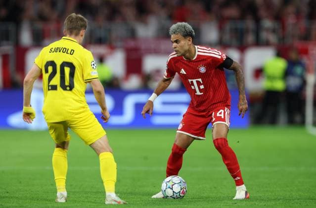 September 10, 2026, GER, Soccer, Men s, UEFA Champions League, Group Stage, 2026–2027 Season, Matchday 1, FC Bayern Munich vs. FK Bodø Glimt, Fredrik Sjovold (FK Bodø Glimt) 20 and Luis Díaz (FC Bayern Munich) 14, Munich, Allianz Arena, Bayern, Germany Copyright: xNordphoto Schneiderx