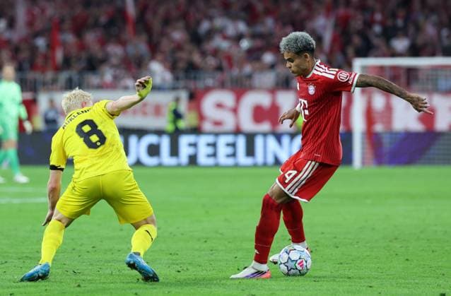 September 10, 2026, GER, Soccer, Men s, UEFA Champions League, Group Stage, 2026–2027 Season, Matchday 1, FC Bayern Munich vs. FK Bodo Glimt—Sondre Auklend (FK Bodo Glimt 08) in a duel with Luis Diaz (FC Bayern Munich)—Allianz Arena, Munich, Bavaria, Germany Copyright: xNordphoto Schneiderx