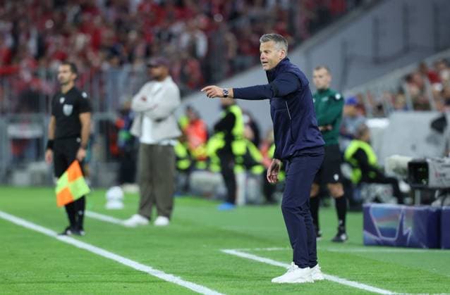 September 10, 2026, GER, Soccer, Men s, UEFA Champions League, Group Stage, 2026–2027 Season, Matchday 1, FC Bayern Munich vs. FK Bodø Glimt Coaching Zone, Sideline, Coaches’ Area, Technical Area, Coach Kjetil Knutsen, FK Bodø Glimt, Hand Signals, Munich, Allianz Arena, Bayern, Germany Copyright: xNordphoto Schneiderx
