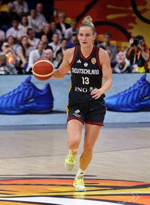 Leonie Fiebich with the ball, single image, cutout, action, sports, basketball, FIBA World Cup, Women s World Championship, 2026-2027 season, October 9, 2026, Belgium (BEL) vs. DBB Germany (GER)