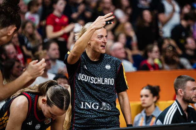 FIBA Women’s Basketball World Cup 2026: Belgium vs. Germany, September 10, 2026—Alexandra Wilke of Germany hits a three-pointer, CHEERS, celebrating basketball, FIBA Women’s Basketball World Cup 2026, Final Phase, Quarterfinals: Belgium vs. Germany on September 10, 2026, at the Uber Arena, Berlin Copyright: xBEAUTIFULxSPORTS Tonhäuserx