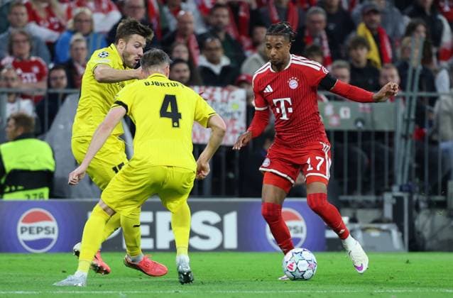 September 10, 2026, GER, Soccer, Men s, UEFA Champions League, Group Stage, 2026–2027 Season, Matchday 1, FC Bayern Munich vs. FK Bodø Glimt: Odin Bjortuft (FK Bodø Glimt 04) in a duel with Michael Olise, FC Bayern Munich, 17, Munich, Allianz Arena, Bayern, Germany Copyright: xNordphoto Schneiderx