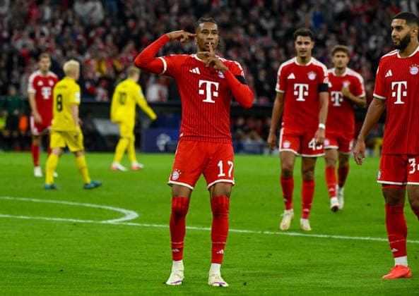 September 10, 2026, xemx, Soccer, UEFA Champions League, FC Bayern Munich vs. FK Bodø Glimt, Michael Olise, FC Bayern Munich, cheering, goal celebration, celebrating the goal, celebrating the 4-0 goal in Munich