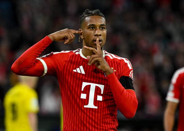 September 10, 2026, xemx, Soccer, UEFA Champions League, FC Bayern Munich vs. FK Bodø Glimt, Michael Olise, FC Bayern Munich, cheering, goal celebration, celebrating the goal, celebrating the 4-0 goal in Munich