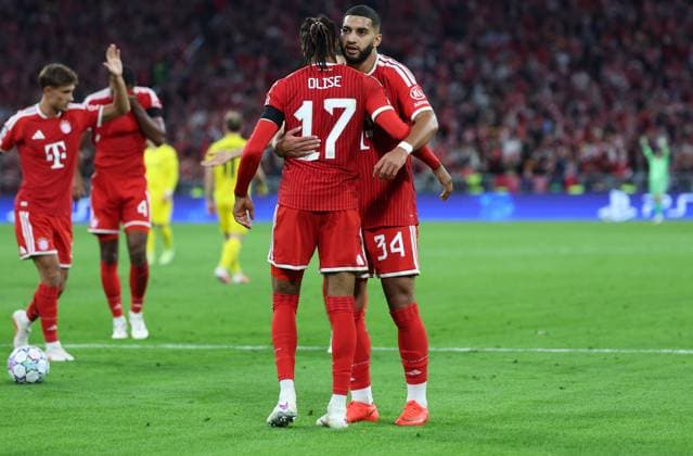 September 10, 2026, GER, Soccer, Men s, UEFA Champions League, Group Stage, 2026–2027 Season, Matchday 1, FC Bayern Munich vs. FK Bodø Glimt, Goal Celebration, Cheering, Goal Scorer(s), Michael Olise (FC Bayern Munich, No. 17) celebrates the goal that makes it 4–0; on the right, Ismael Saibari (FC Bayern Munich, No. 34), Munich, Allianz Arena, Bayern, Germany Copyright: xNordphoto Schneiderx