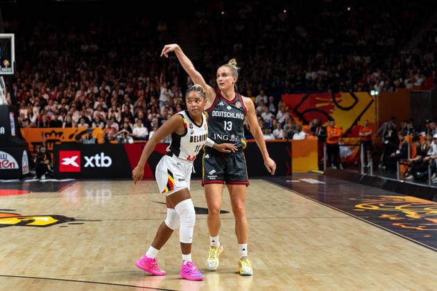 Leonie Fiebich, Germany, 13 after the shot; Maxuella Lisowa Mbaka, Belgium, 31; GER, Belgium vs. Germany, Basketball, 2026 FIBA Women’s World Cup, Quarterfinals, September 10, 2026, GER, Belgium vs. Germany, Basketball, 2026 FIBA Women’s World Cup, Quarterfinals, September 10, 2026, Berlin Copyright: xEibner-Pressefoto MaxxVincenx EP_MVN