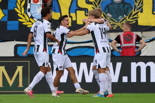 September 12, 2026, Soccer, Men s, 3rd Division, 2026–2027 Season, 1 FC Saarbrücken vs. FC Ingolstadt 04, celebration of the 0–1 goal, goal scorer Lars Lokotsch, FC Ingolstadt 04, Saarbrücken, Ludwigsparkstadion, Saarland, Germany, DEU Copyright: xSebastianxBachx