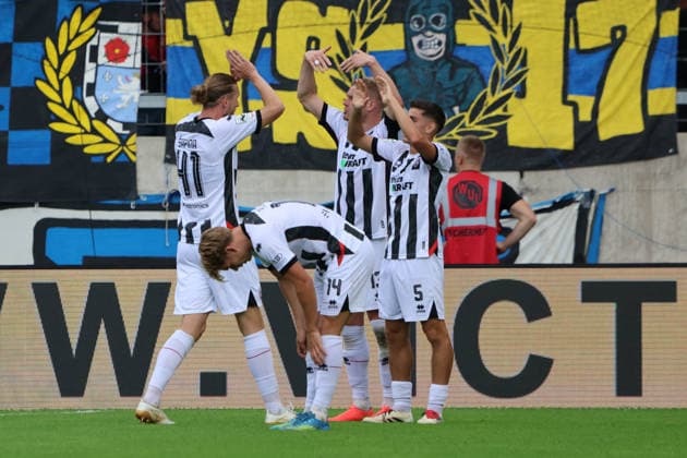 September 12, 2026, Soccer, Men s, 3rd Division, 2026–2027 Season, 1 FC Saarbrücken vs. FC Ingolstadt 04, celebration of the 0–1 goal, goal scorer Lars Lokotsch, FC Ingolstadt 04, Saarbrücken, Ludwigsparkstadion, Saarland, Germany, DEU Copyright: xSebastianxBachx