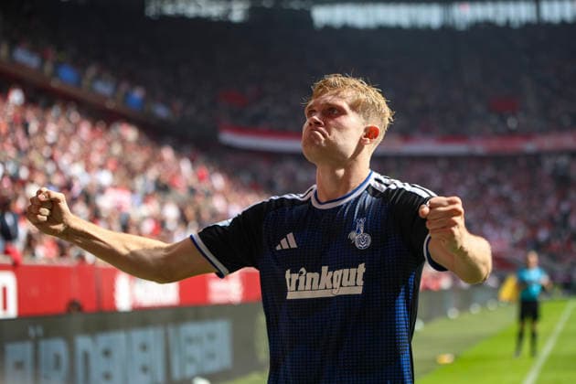 September 12, 2026, GER, Soccer, Men s, 3rd Division, 2026–2027 Season, Fortuna Düsseldorf vs. MSV Duisburg, Peter Remmert (Duisburg) celebrates his goal to make it 0–1, Düsseldorf Merkur Spiel Arena, North Rhine-Westphalia, Germany Copyright: xAdrianxSchlüterx