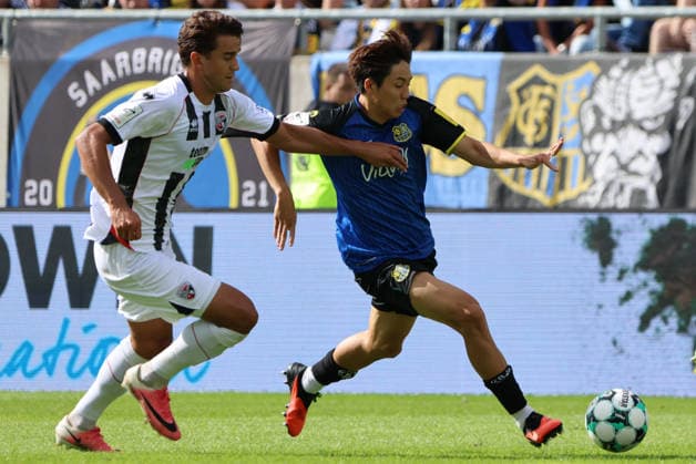 September 12, 2026, Soccer, Men s, 3rd Division, 2026–2027 Season, 1 FC Saarbrücken vs. FC Ingolstadt 04, Seung Joon Lee (1 FC Saarbrücken), Fredrik Carlsen (FC Ingolstadt 04), Saarbrücken, Ludwigsparkstadion, Saarland, Germany, DEU Copyright: xSebastianxBachx