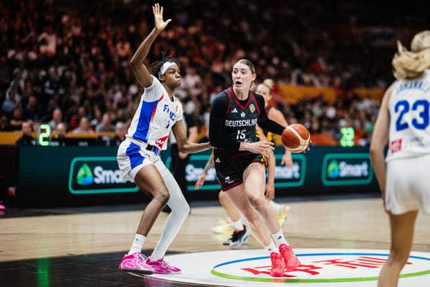 FIBA Women’s Basketball World Cup 2026: France vs. Germany, September 12, 2026—Luisa Geiselsoder (Germany), 15; Dominique Malonga (France), 14—Basketball, FIBA Women’s Basketball World Cup 2026, Final Phase, Semifinal: France vs. Germany on September 12, 2026, at the Uber Arena, Berlin Copyright: xBEAUTIFULxSPORTS Tonhäuserx