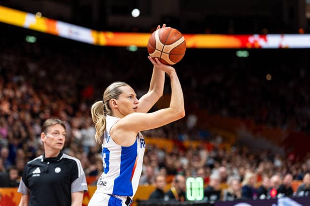 Marine Johannes of France, 23, shooting; single frame, single photo, portrait, cutout, GER, France vs. Germany, basketball, 2026 FIBA Women’s World Cup, Semifinal, September 12, 2026, GER, France vs. Germany, Basketball, FIBA Women’s World Cup 2026, Semifinal, September 12, 2026, Berlin Copyright: xEibner-Pressefoto MaxxVincenx EP_MVN