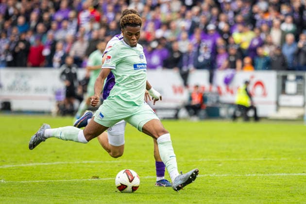 Farid Alfa Ruprecht, Hertha BSC, age 20, taking a shot on goal for the 1-3, GER, VfL Osnabrück vs. Hertha BSC, soccer, 2. Bundesliga, Matchday 5, 2026–2027 season, September 13, 2026 DFL regulations prohibit any use of photographs as image sequences and or quasi-video GER, VfL Osnabrück vs. Hertha BSC, soccer, 2. Bundesliga, Matchday 5, 2026–2027 season, September 13, 2026, Osnabrück Copyright: xEibner-Pressefoto JanxRollingerx EP_JSK