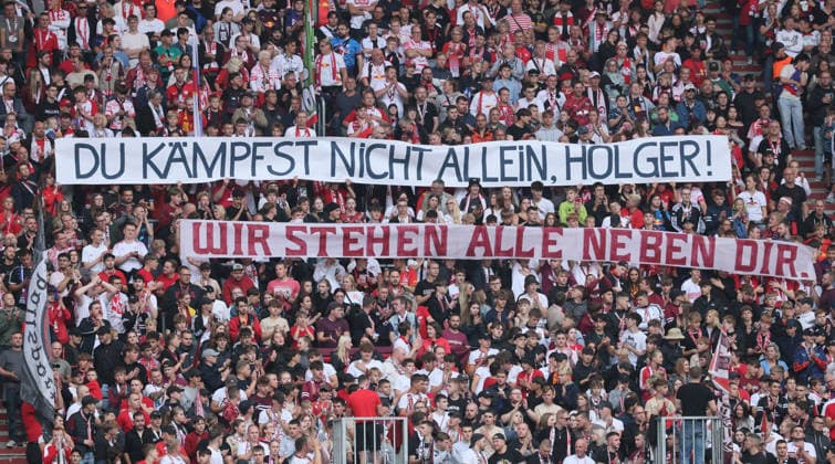 RB Leipzig vs. Hamburger SV, Bundesliga, Leipzig, September 13, 2026, Red Bull Arena, soccer, Bundesliga 1, Matchday 3, RB Leipzig vs. Hamburger SV, In the photo, RB Leipzig fans hold up a banner to show their support for a fan battling cancer, For editorial use only, DFL and DFB regulations prohibit any use of photographs as image sequences and or quasi-video,