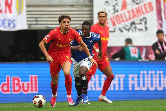 RB Leipzig vs. Hamburger SV, Bundesliga, Leipzig, September 13, 2026, Red Bull Arena, Soccer, Men, 2026–2027 Season, Bundesliga 1, Matchday 3, RB Leipzig vs. Hamburger SV, Pictured from left: Neil El Aynaoui (21), RB Leipzig, and Patson Daka (27), HSV,