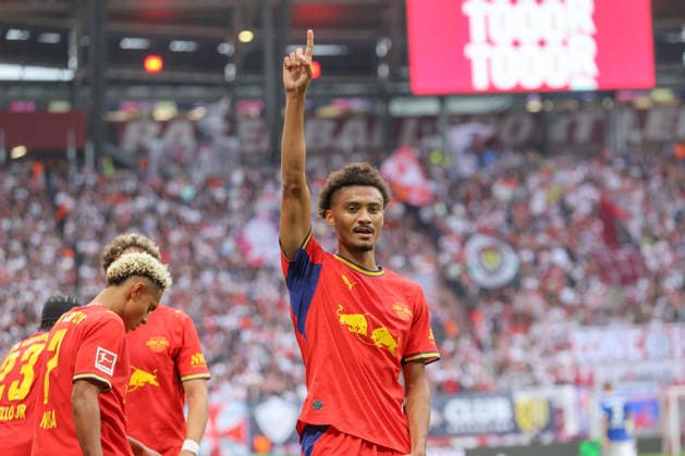 September 13, 2026, xtgx, Soccer, Bundesliga 1, RB Leipzig vs. Hamburger SV, from left: Tidiam Gomis (Leipzig), 27, celebrating, goal celebration, cheering the goal, celebrate the goal, celebration. DFL and DFB regulations prohibit any use of photographs as image sequences and or quasi-video. Leipzig