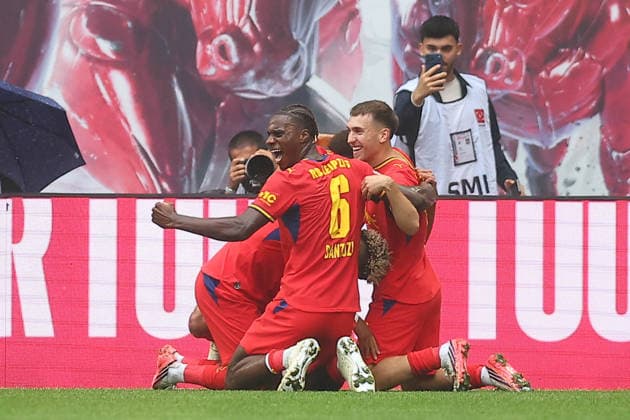RB Leipzig vs. Hamburger SV, Bundesliga, Leipzig, September 13, 2026, Red Bull Arena, Soccer, Men, 2026–2027 Season, Bundesliga 1, Matchday 3, RB Leipzig vs. Hamburger SV, Pictured: Goal for Leipzig, Goal celebration after the 2–0, Goal scorer Antonio Nusa (7), RB Leipzig,