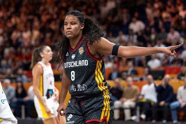 Nyara Sabally, Germany, 08, gesturing, GER, Spain vs. Germany, basketball, 2026 FIBA Women s World Cup, 3rd-place game, September 13, 2026, GER, Spain vs. Germany, basketball, 2026 FIBA Women’s World Cup, 3rd-Place Game, September 13, 2026, Berlin Copyright: xEibner-Pressefoto MaxxVincenx EP_MVN