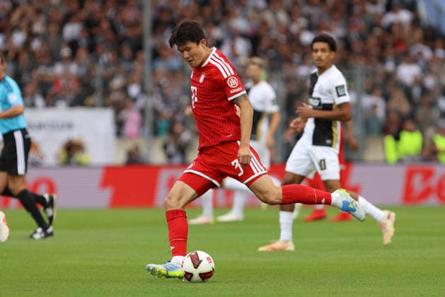 Min Jae Kim of FC Bayern Munich in action, on the ball, making a solo run during the Bundesliga match between SV Elversberg and FC Bayern Munich at Ursapharm Arena on September 13, 2026, in Spiesen-Elversberg, Germany. Photo by Oliver Kaelke, DeFodi Images. Min Jae Kim of FC Bayern Munich controls the ball during the Bundesliga match between SV Elversberg and FC Bayern Munich at Ursapharm Arena on September 13, 2026 in Spiesen Elversberg, Germany. Photo by Oliver Kaelke, DeFodi Images. DFB and DFL regulations prohibit any use of photographs as image sequences and or quasi-video. Photo by Oliver Kaelke, DeFodi Images.