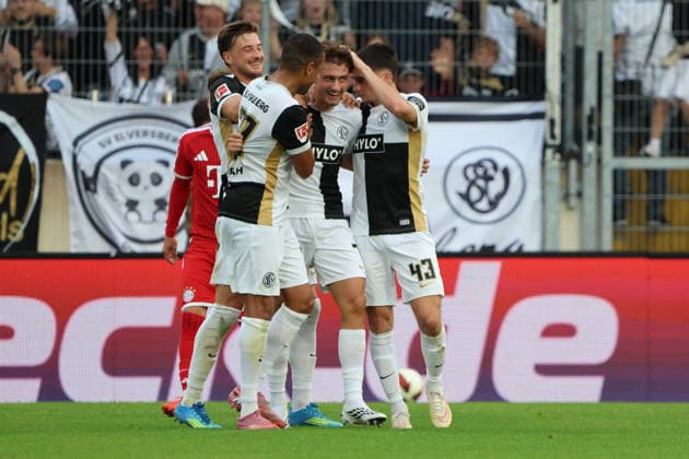 September 13, 2026, Soccer, Men s, Bundesliga 1, 2026–2027 Season, SV 07 Elversberg vs. FC Bayern Munich, goal celebration after the 1–1 equalizer, goal scorer Maurice Krattenmacher, SV 07 Elversberg, Ursapharm Arena an der Kaiserlinde, Elversberg, Saarland, Germany, DEU Copyright: xFabianxKleerx