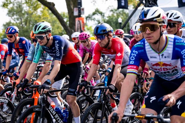 September 13, 2026, Montreal, Pq, CANADA: Michael Woods, second left, riding for Team Canada takes the start alongside other cyclists, at the Grand Prix Cyclistes de Montreal on Sunday, Sept. 13, 2026. Canada News - September 13, 2026 - ZUMAc35_ 20260913_zaf_c35_008 Copyright: xChristopherxKatsarovx