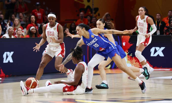 Jackie Young, Chelsea Gray, Gabby Williams, Carla Leite: Head-to-head matchup, game action, sports, basketball, FIBA World Cup, Women s World Championship, World Cup Final, 2026–2027 season, September 13, 2026, France vs. USA
