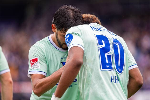 L R Kevin Sessa (Hertha BSC, 08) and Farid Alfa Ruprecht (Hertha BSC, 20), the goal scorers, celebrate the goal that made the score 1–3 GER, VfL Osnabrück vs. Hertha BSC, soccer, 2. Bundesliga, Matchday 5, 2026–2027 season, September 13, 2026 DFL regulations prohibit any use of photographs as image sequences and or quasi-video GER, VfL Osnabrück vs. Hertha BSC, soccer, 2. Bundesliga, Matchday 5, 2026–2027 season, September 13, 2026, Osnabrück Copyright: xEibner-Pressefoto JanxRollingerx EP_JSK