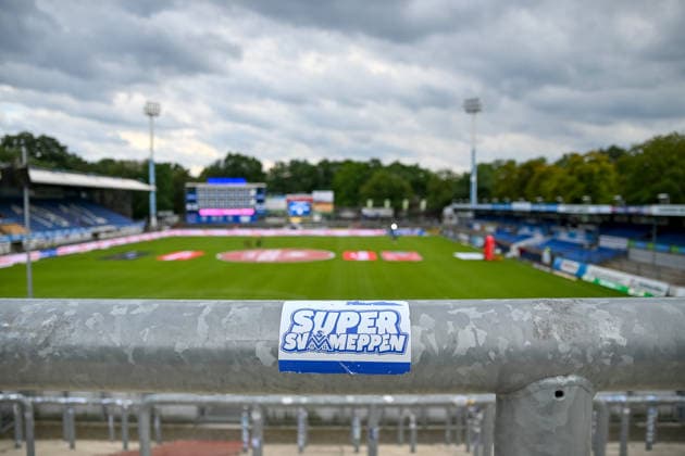 Haensch Arena, Emslandstadion, Meppen, view of a sticker with lettering against a panoramic backdrop: SV Meppen vs. FC Viktoria Cologne, soccer, 3rd Division, Matchday 6, 2026–2027 season, September 15, 2026, SV Meppen vs. FC Viktoria Cologne, soccer, 3rd Division, Matchday 6, 2026–2027 season, September 15, 2026, Meppen Copyright: xEibner-Pressefoto RobertxGertzenx EP_RGN