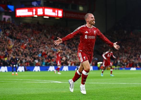 Alexis Mac Allister of Liverpool celebrates scoring the opening goal Liverpool v Tottenham Hotspur, EFL Carabao Cup, Football, Anfield, UK - 15 Sep 2026Liverpool Anfield United Kingdom EDITORIAL USE ONLY No use with unauthorised audio, video, data, fixture lists, club league logos or live services. Online in-match use limited to 120 images, no video emulation. No use in betting, games or single club league player publications. Copyright: xMattxWest Shutterstockx 17152603aa