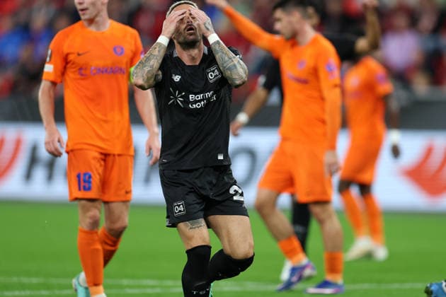 September 16, 2026, GER, Soccer, Men s, Europa League, 2026–2027 Season, Matchday 1 of the group stage, Bayer 04 Leverkusen (GER) vs. NK Celje (SVN). Aleix Garcia (Leverkusen 24) is frustrated by a missed scoring opportunity. DFB and DFL regulations prohibit any use of photographs as image sequences and or quasi-video. Leverkusen, BayArena, North Rhine-Westphalia, Germany Copyright: xNordphoto Meuterx