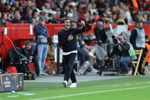 September 16, 2026, GER, Soccer, Men s, Europa League, 2026–2027 Season, Matchday 1 of the group stage, Bayer 04 Leverkusen (GER) vs. NK Celje (SVN). Carles Martinez, head coach of Bayer 04 Leverkusen, is visibly upset—gesturing, facial expressions, emotions—looking dissatisfied, disappointed, and dejected. DFB and DFL regulations prohibit any use of photographs as image sequences and or quasi-video; Leverkusen, BayArena, NRW, Germany Copyright: xNordphoto Meuterx