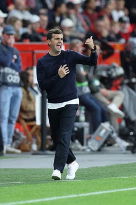 September 16, 2026, GER, Soccer, Men s, Europa League, 2026–2027 Season, Matchday 1 of the group stage, Bayer 04 Leverkusen (GER) vs. NK Celje (SVN). Carles Martinez, head coach of Bayer 04 Leverkusen, is visibly upset—gesturing, facial expressions, emotions—looking dissatisfied, disappointed, and dejected. DFB and DFL regulations prohibit any use of photographs as image sequences and or quasi-video; Leverkusen, BayArena, NRW, Germany Copyright: xNordphoto Meuterx