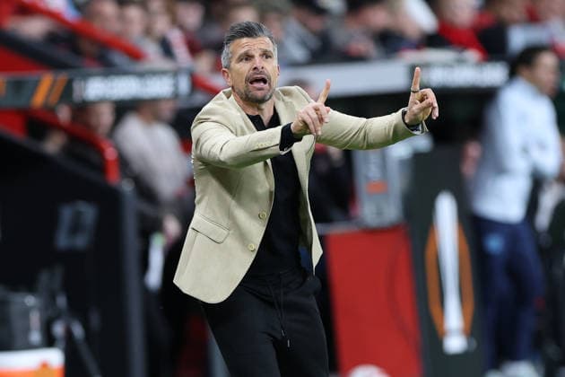 September 16, 2026, GER, Soccer, Men s, Europa League, 2026–2027 Season, Matchday 1 of the group stage, Bayer 04 Leverkusen (GER) vs. NK Celje (SVN). Vitor Campelos, head coach of NK Celje, is visibly upset—gesturing, facial expressions, emotions—looking dissatisfied, disappointed, and dejected. DFB and DFL regulations prohibit any use of photographs as image sequences and or quasi-video. Leverkusen, BayArena, NRW, Germany Copyright: xNordphoto Meuterx