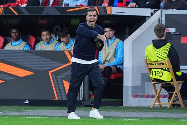 September 16, 2026, xydrx, Men s, Soccer, Europa League, Bayer 04 Leverkusen vs. NK Celje, 2026–2027 season, BayArena: Carles Martinez, head coach of Bayer 04 Leverkusen, gesturing. Regulations prohibit any use of photographs as image sequences and or quasi-video. Copyright: HMBxMedia YannisxDreimann