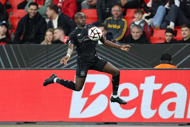 September 16, 2026, GER, Soccer, Men s, Europa League, 2026–2027 Season, Matchday 1 of the group stage, Bayer 04 Leverkusen (GER) vs. NK Celje (SVN). Moussa Diaby (Leverkusen, No. 19) jumps for the ball. DFB and DFL regulations prohibit any use of photographs as image sequences and or quasi-video. Leverkusen, BayArena, North Rhine-Westphalia, Germany Copyright: xNordphoto Meuterx