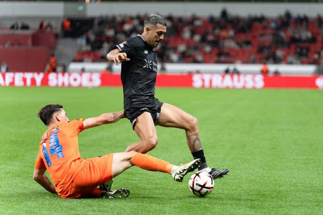 2026–2027 UEFA Europa League, Bayer 04 Leverkusen vs. NK Celje, Matchday 1, Wednesday, September 16, 2026, BayArena, North Rhine-Westphalia, Germany; Facundo Medina, Luka Vesner, Ticic, Tackle, Duel Copyright: xCelinaxLeiersx