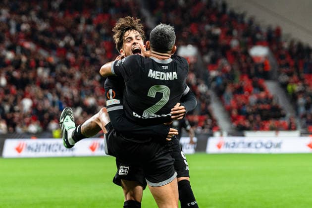 2026–2027 UEFA Europa League, Bayer 04 Leverkusen vs. NK Celje, Matchday 1, Wednesday, September 16, 2026, BayArena, North Rhine-Westphalia, Germany; Facundo Medina scores the 2–0 goal; celebration, joy, emotions, goal celebration; Afonso Moreira Copyright: xCelinaxLeiersx