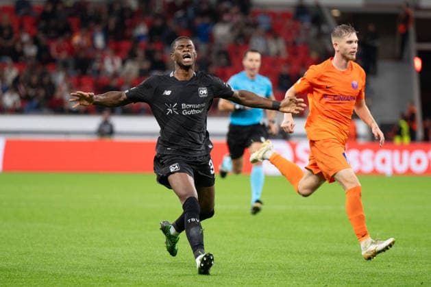 Christian Kofane, 35, of Bayer 04 Leverkusen is frustrated over a missed scoring opportunity, Bayer 04 Leverkusen vs. NK Celje, Soccer, UEFA Europa League, Group Stage, 2026–2027, September 16, 2026, Leverkusen, North Rhine-Westphalia, Germany Copyright: xkolbert-press MarkusxVerwimpx