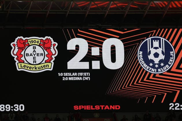 September 16, 2026, GER, Soccer, Men s, Europa League, 2026–2027 Season, Matchday 1 of the group stage, Bayer 04 Leverkusen (GER) vs. NK Celje (SVN), Final Score 2–0. DFB and DFL regulations prohibit any use of photographs as image sequences and or quasi-video. Leverkusen, BayArena, NRW, Germany Copyright: xNordphoto Meuterx
