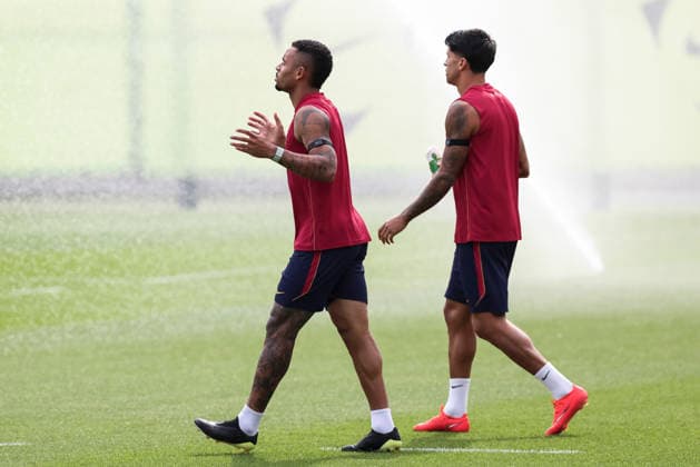 September 18, 2026, Sant Joan Despi, Barcelona, Spain: Gabriel Jesus and Joao Cancelo during the training day of FC Barcelona, Barca ahead the Spanish League, Laliga EA Sports, football match against Sevilla FC at Ciudad Esportiva Joan Gamper on September 18, 2026 in Sant Joan Despi, Barcelona, Spain. Sant Joan Despi Spain - ZUMAa181 20260918_zaa_a181_010 Copyright: xJavierxBorregox