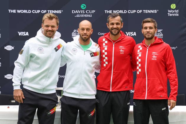 Davis Cup Draw Ceremony: Germany vs. Croatia; Team Germany (L to R): Kevin Krawietz, Tim Puetz (GER), Mate Pavic, Nikola Mektic (CRO), Heristo Arena, Halle, Westphalia, Germany; Tennis; Davis Cup 2026; Davis Cup; Heristo Arena; Halle, Westphalia; North Rhine-Westphalia, Germany; September 18, 2026 Copyright: xJuergenxHasenkopfx