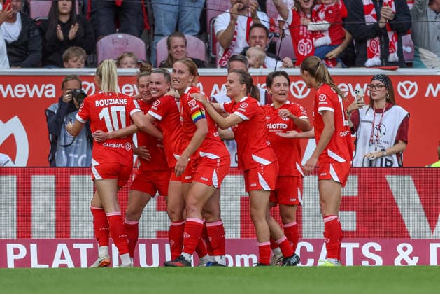 GER, Mainz, FSV Mainz 05 vs. Eintracht Frankfurt, Google Pixel Women’s Bundesliga, Soccer, DFB, 2026–2027 Season, MEWA Arena, Matchday 5 in Pictures: Sabina Jackson, Mainz 05 Women’s Team 20, Goal, Celebration and Joy, Emotions. DFB and DFL regulations prohibit any use of photographs as image sequences and or quasi-video. September 18, 2026 Copyright: HMBxMedia HendrikxHamelau