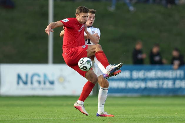 September 18, 2026, Men s, Soccer, 2026–2027 Season, Bavarian Regional League, Matchday 10: TSV Aubstadt vs. FC Bayern Munich II; Max Grimm 9, TSV Aubstadt; David Heindl 5, FC Bayern Munich II; Sulzfeld School Stadium, Aubstadt, NGN Arena, Bavaria, Germany