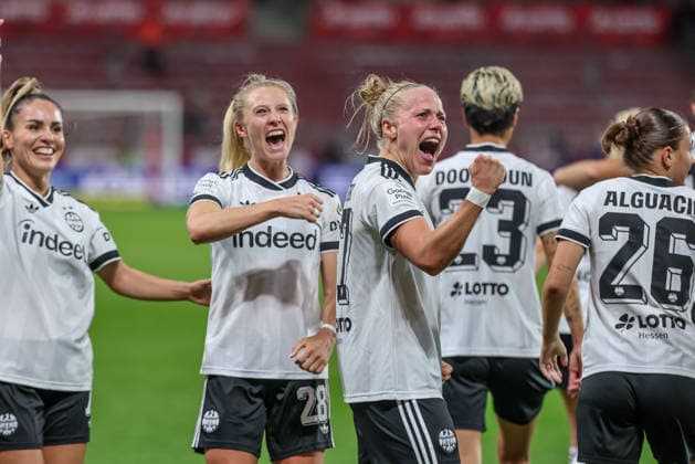GER, Mainz, FSV Mainz 05 vs. Eintracht Frankfurt, Google Pixel Women s Bundesliga, Soccer, DFB, 2026–2027 Season, MEWA Arena, Matchday 5 in Pictures: Goal, Celebration, and Joy; Emotions with Rebecka Blomqvist, Eintracht Frankfurt Women’s Team No. 28, Pia Sophie Wolter, Eintracht Frankfurt Women’s Team, No. 17; Ereleta Memeti, Eintracht Frankfurt Women’s Team, No. 7. DFB and DFL regulations prohibit any use of photographs as image sequences and or quasi-video. September 18, 2026 Copyright: HMBxMedia HendrikxHamelau